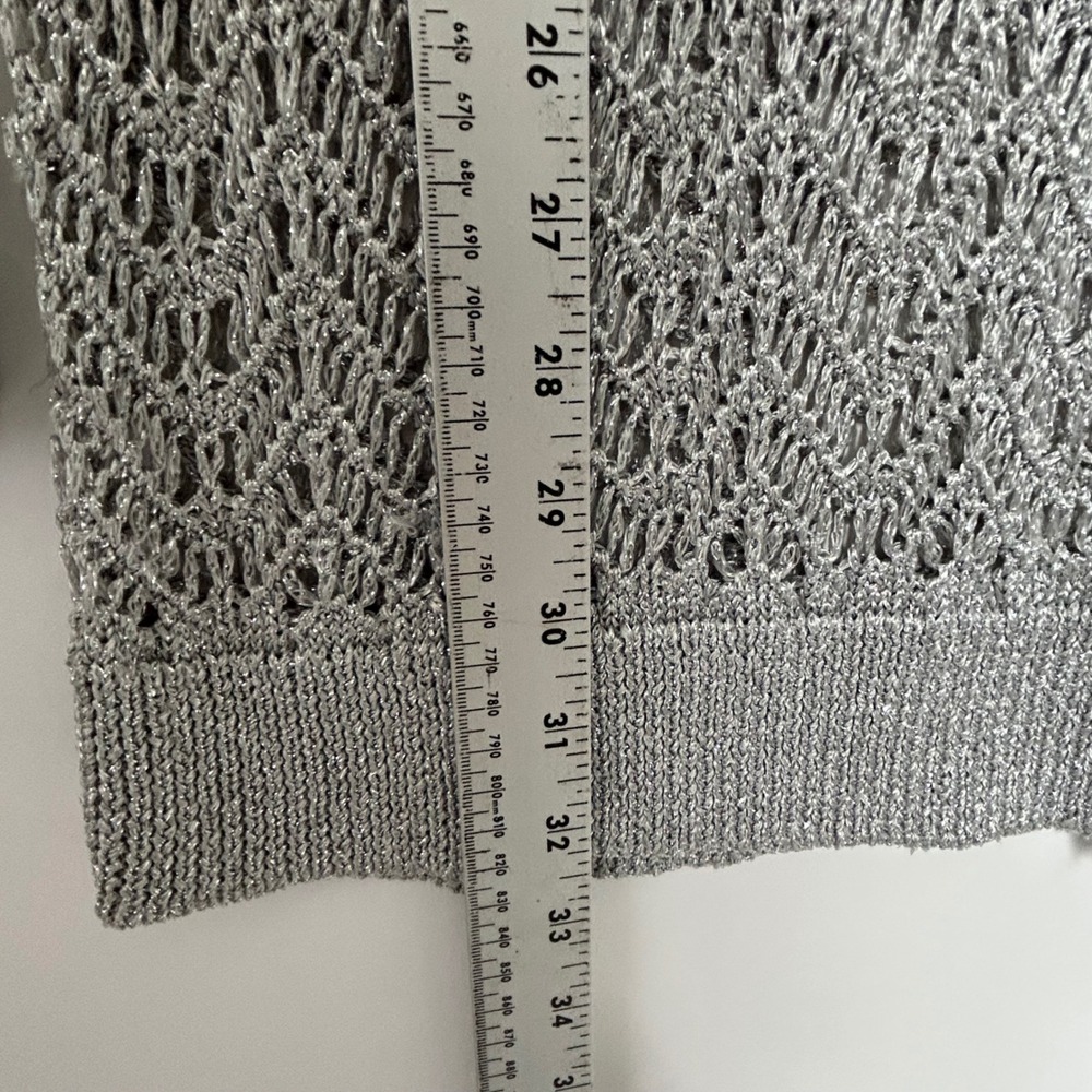 Chico's Metallic Open Knit Top Womens 3 Silver Crochet Tunic Glam Beach Cover Up - Picture 6 of 11